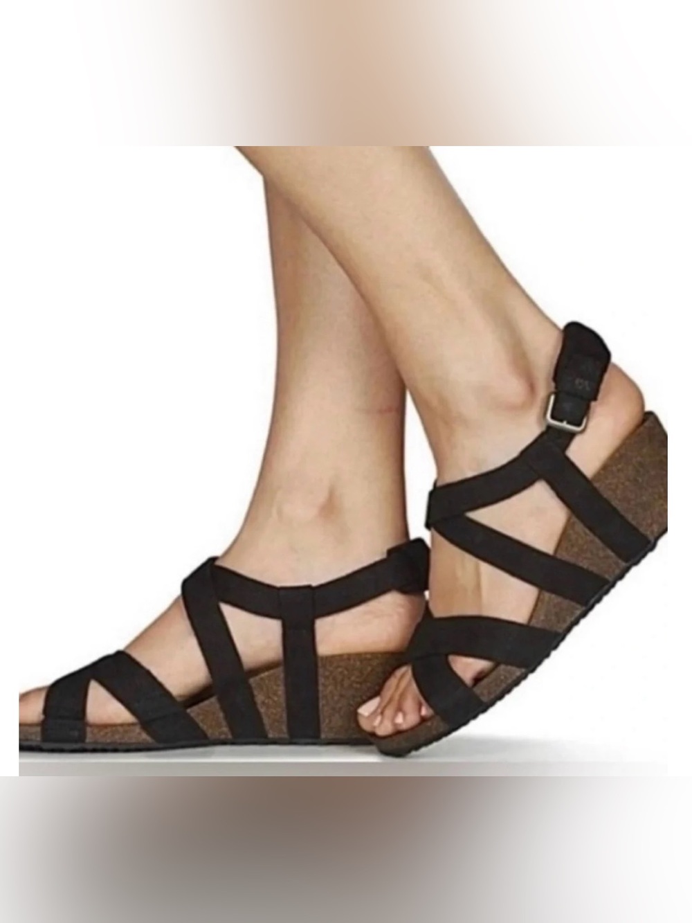Teva‎ Black Strappy Cork Wedge Sandals